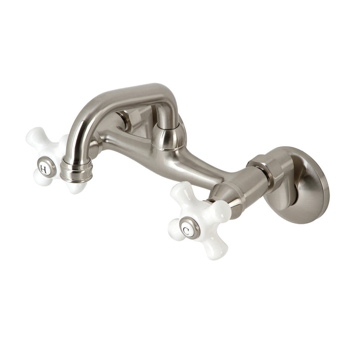 Kingston Heirloom KS612SN - Kingston Two-Handle 2-Hole Wall Mount Bar Faucet, Brushed Nickel