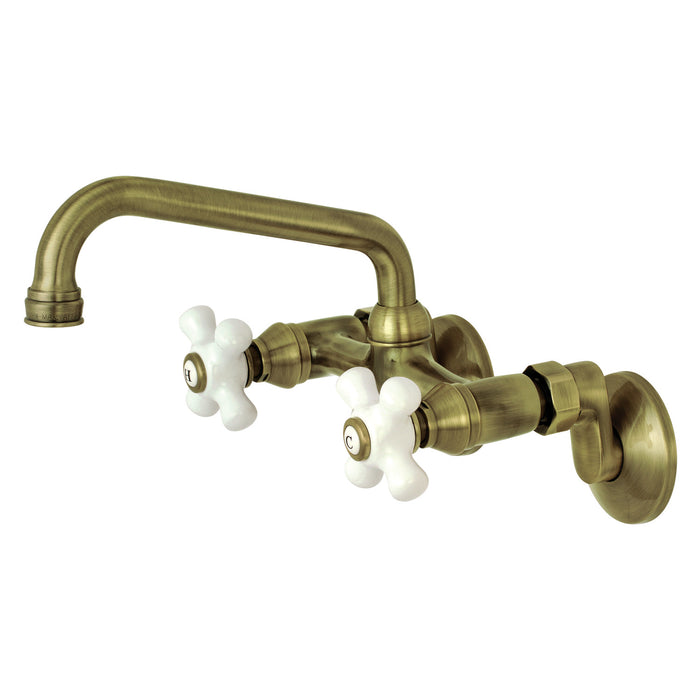 Kingston Heirloom KS613AB - Kingston Two-Handle 2-Hole Wall Mount Bridge Kitchen Faucet, Antique Brass