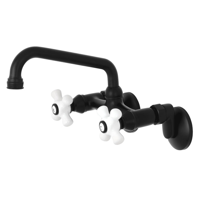 Kingston Heirloom KS613MB - Kingston Two-Handle 2-Hole Wall Mount Bridge Kitchen Faucet, Matte Black