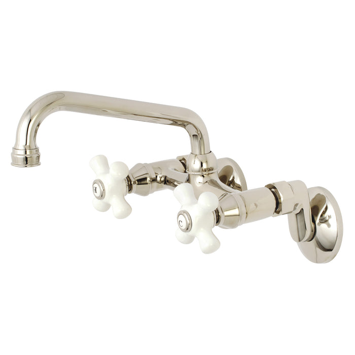 Kingston Heirloom KS613PN - Kingston Two-Handle 2-Hole Wall Mount Bridge Kitchen Faucet, Polished Nickel