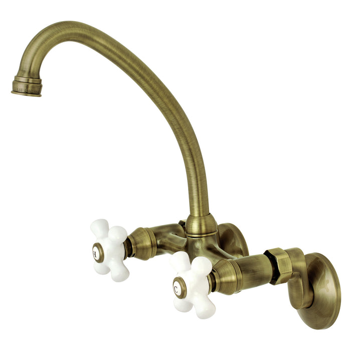 Kingston Heirloom KS614AB - Kingston Two-Handle 2-Hole Wall Mount Bridge Kitchen Faucet, Antique Brass