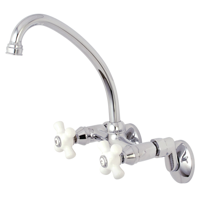 Kingston Heirloom KS614C - Kingston Two-Handle 2-Hole Wall Mount Bridge Kitchen Faucet, Polished Chrome