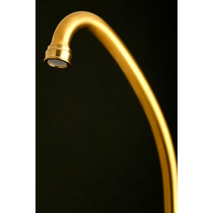Kingston Heirloom KS614SB - Kingston Two-Handle 2-Hole Wall Mount Bridge Kitchen Faucet, Brushed Brass