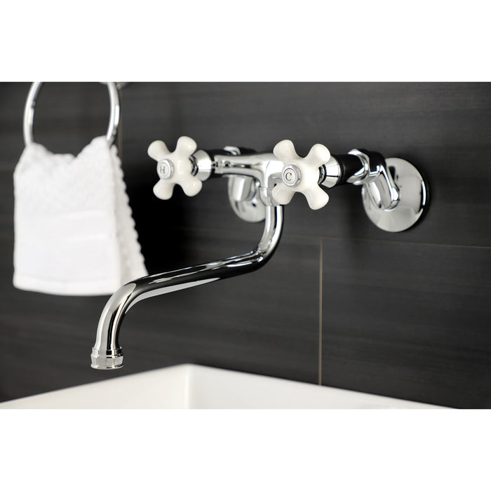 Kingston Heirloom KS615C - Kingston Double-Handle 2-Hole Wall Mount Bathroom Faucet, Polished Chrome