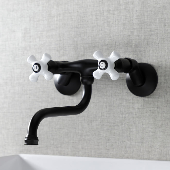 Kingston Heirloom KS615MB - Kingston Double-Handle 2-Hole Wall Mount Bathroom Faucet, Matte Black