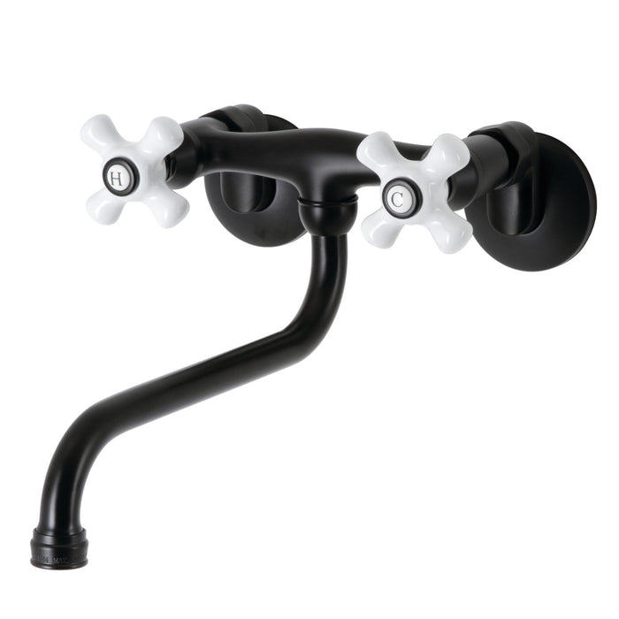 Kingston Heirloom KS615MB - Kingston Double-Handle 2-Hole Wall Mount Bathroom Faucet, Matte Black
