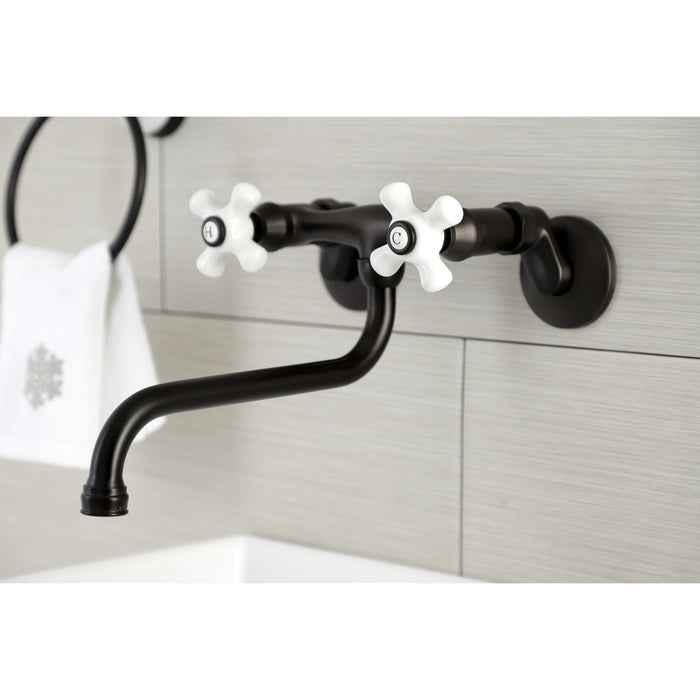 Kingston Heirloom KS615ORB - Kingston Double-Handle 2-Hole Wall Mount Bathroom Faucet, Oil Rubbed Bronze