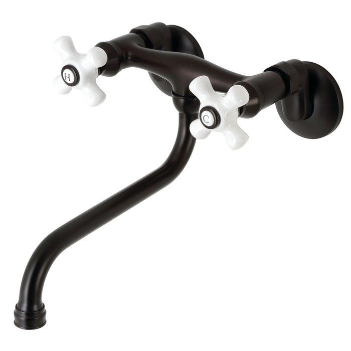 Kingston Heirloom KS615ORB - Kingston Double-Handle 2-Hole Wall Mount Bathroom Faucet, Oil Rubbed Bronze