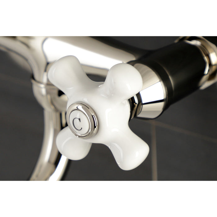 Kingston Heirloom KS615PN - Kingston Double-Handle 2-Hole Wall Mount Bathroom Faucet, Polished Nickel