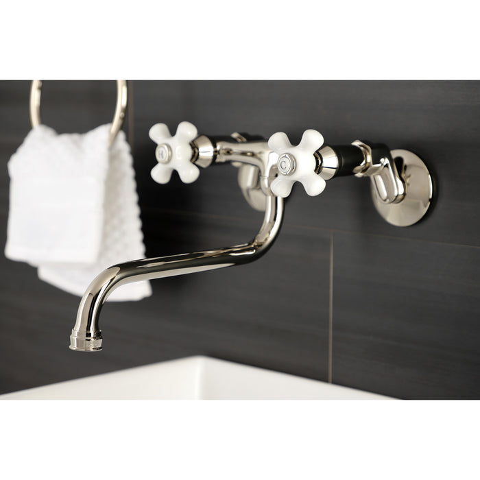 Kingston Heirloom KS615PN - Kingston Double-Handle 2-Hole Wall Mount Bathroom Faucet, Polished Nickel