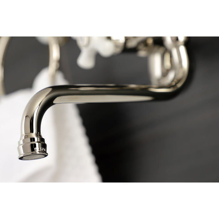 Kingston Heirloom KS615PN - Kingston Double-Handle 2-Hole Wall Mount Bathroom Faucet, Polished Nickel