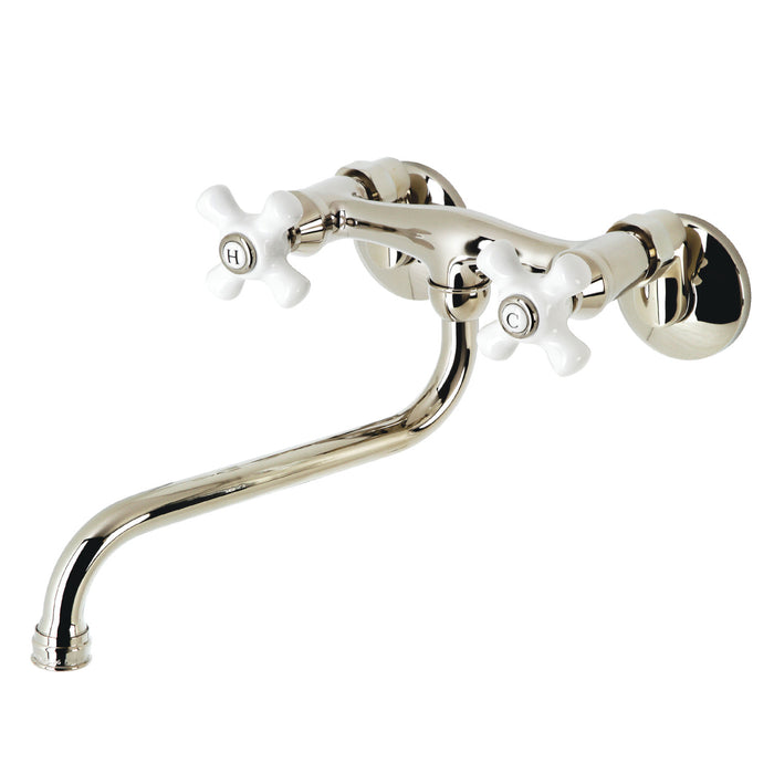 Kingston Heirloom KS615PN - Kingston Double-Handle 2-Hole Wall Mount Bathroom Faucet, Polished Nickel