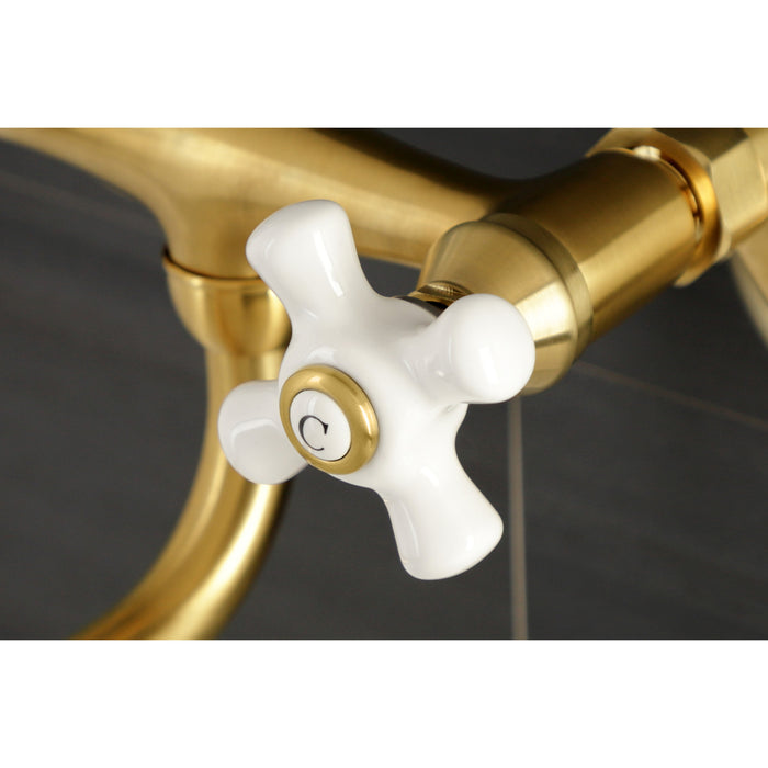Kingston Heirloom KS615SB - Kingston Double-Handle 2-Hole Wall Mount Bathroom Faucet, Brushed Brass