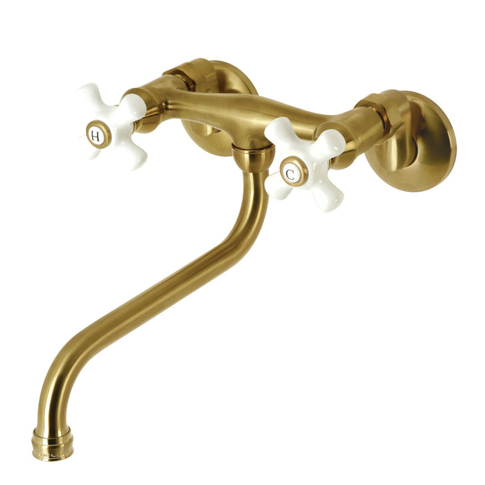 Kingston Heirloom KS615SB - Kingston Double-Handle 2-Hole Wall Mount Bathroom Faucet, Brushed Brass