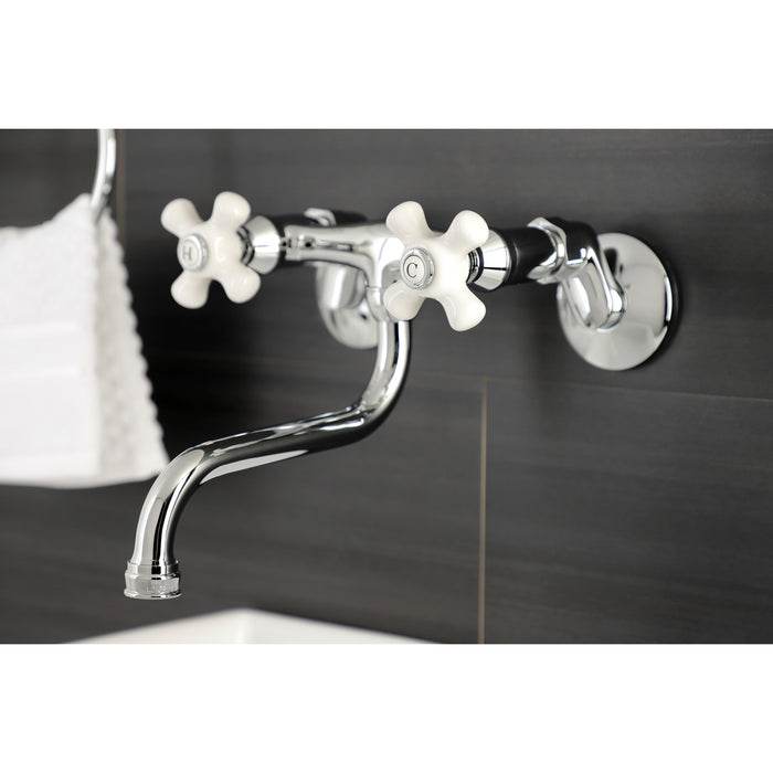 Kingston Heirloom KS616C - Kingston Double-Handle 2-Hole Wall Mount Bathroom Faucet, Polished Chrome