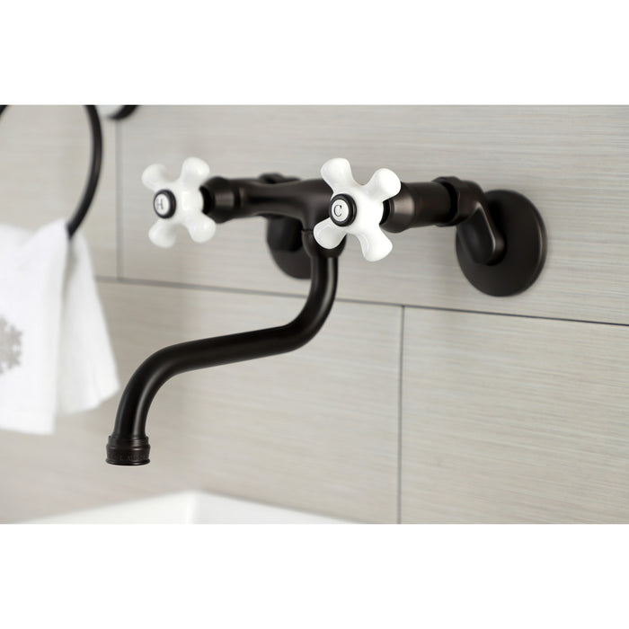 Kingston Heirloom KS616ORB - Kingston Double-Handle 2-Hole Wall Mount Bathroom Faucet, Oil Rubbed Bronze
