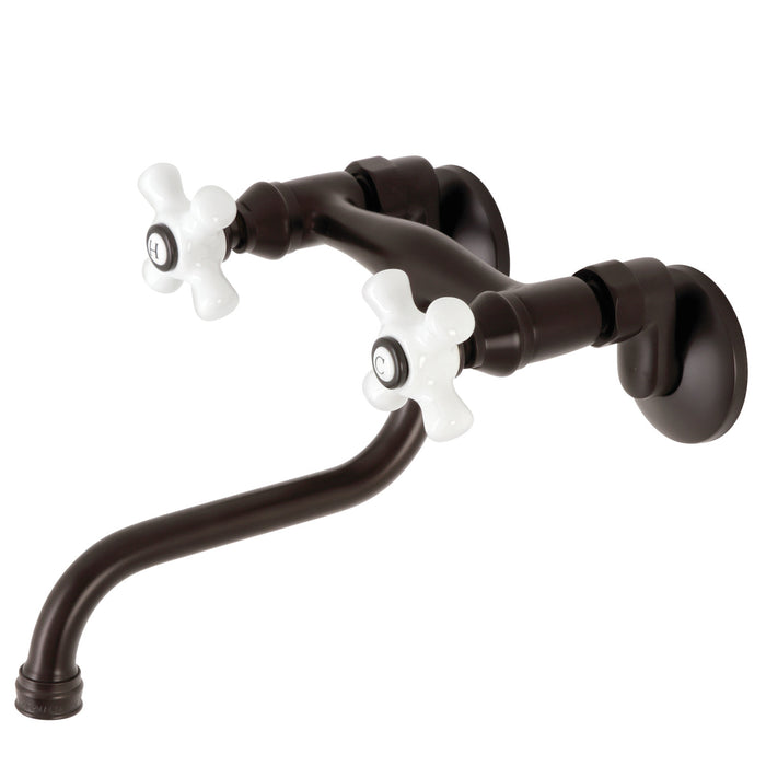 Kingston Heirloom KS616ORB - Kingston Double-Handle 2-Hole Wall Mount Bathroom Faucet, Oil Rubbed Bronze