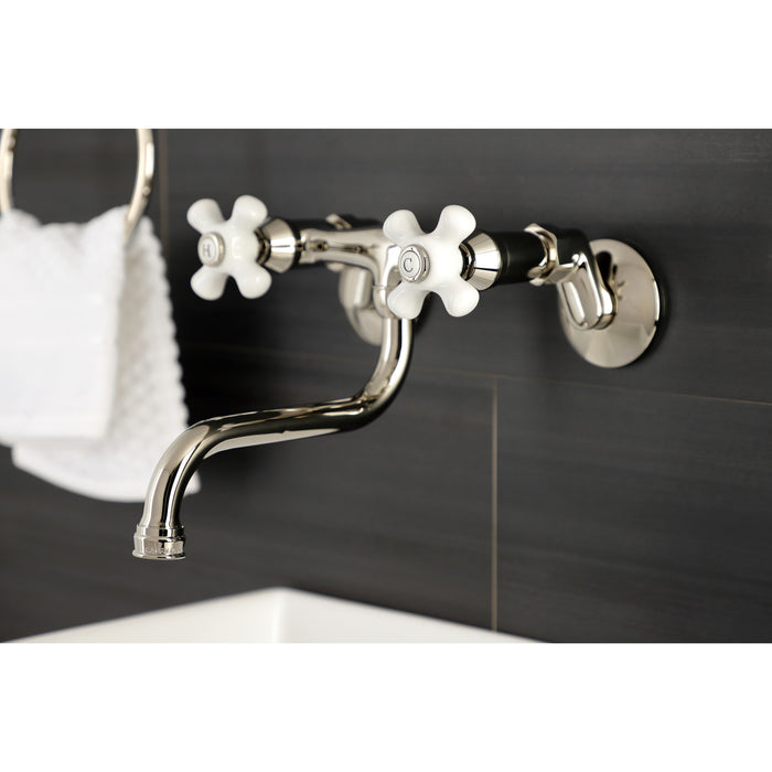 Kingston Heirloom KS616PN - Kingston Double-Handle 2-Hole Wall Mount Bathroom Faucet, Polished Nickel
