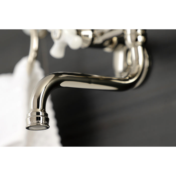 Kingston Heirloom KS616PN - Kingston Double-Handle 2-Hole Wall Mount Bathroom Faucet, Polished Nickel