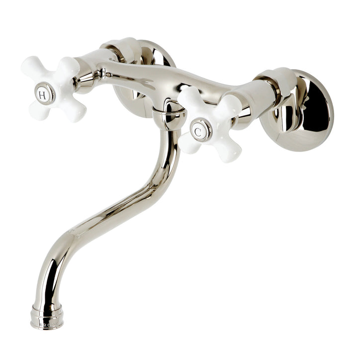 Kingston Heirloom KS616PN - Kingston Double-Handle 2-Hole Wall Mount Bathroom Faucet, Polished Nickel