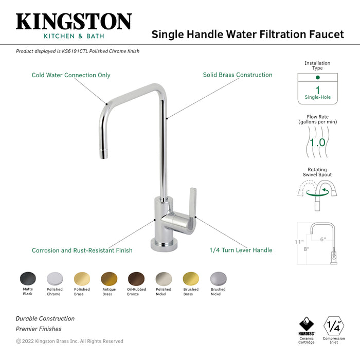 Kingston Sona KS6196CTL - Continental Single-Handle 1-Hole Deck Mount Water Filtration Faucet, Polished Nickel