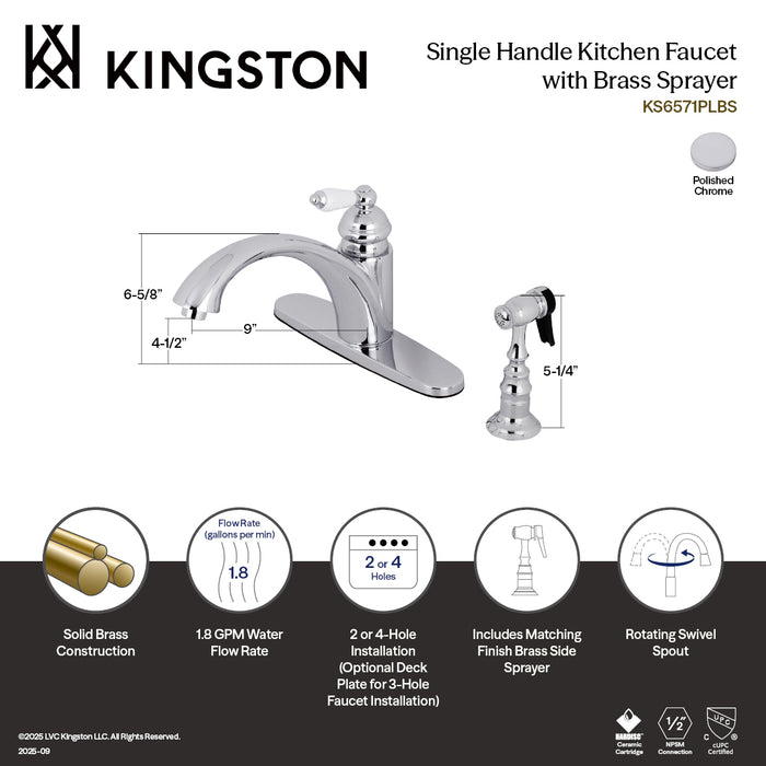 Kingston Vintage KS6571PLBS Single-Handle 2-or-4 Hole Kitchen Faucet with Brass Sprayer, Polished Chrome