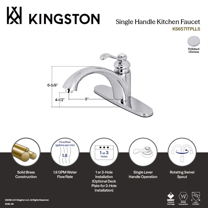 Kingston Templeton KS6571TPLLS Single-Handle 1-or-3 Hole Kitchen Faucet, Polished Chrome