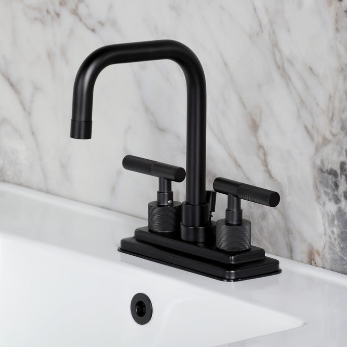 Kingston Sona KS6640KNL - Convergent Knurled Double-Handle 3-Hole Deck Mount 4-Inch Centerset Bathroom Faucet with Brass Pop-Up, Matte Black