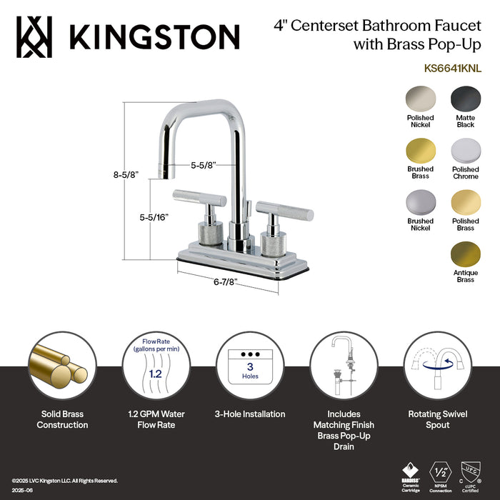 Kingston Sona KS6641KNL - Convergent Knurled Double-Handle 3-Hole Deck Mount 4-Inch Centerset Bathroom Faucet with Brass Pop-Up, Polished Chrome