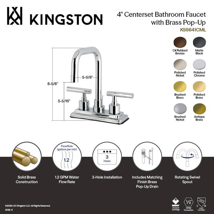Kingston Sona KS6642CML - Manhattan Double-Handle 3-Hole Deck Mount 4-Inch Centerset Bathroom Faucet with Brass Pop-Up, Polished Brass