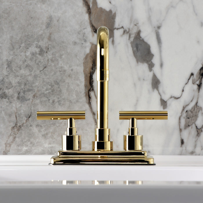 Kingston Sona KS6642CML - Manhattan Double-Handle 3-Hole Deck Mount 4-Inch Centerset Bathroom Faucet with Brass Pop-Up, Polished Brass