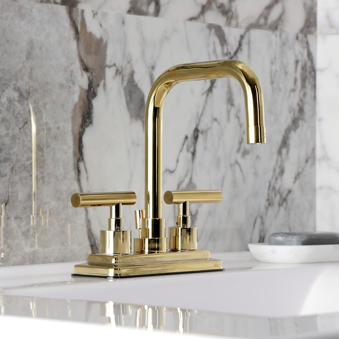 Kingston Sona KS6642CML - Manhattan Double-Handle 3-Hole Deck Mount 4-Inch Centerset Bathroom Faucet with Brass Pop-Up, Polished Brass