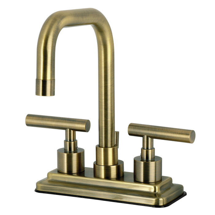 Kingston Sona KS6643CML - Manhattan Double-Handle 3-Hole Deck Mount 4-Inch Centerset Bathroom Faucet with Brass Pop-Up, Antique Brass