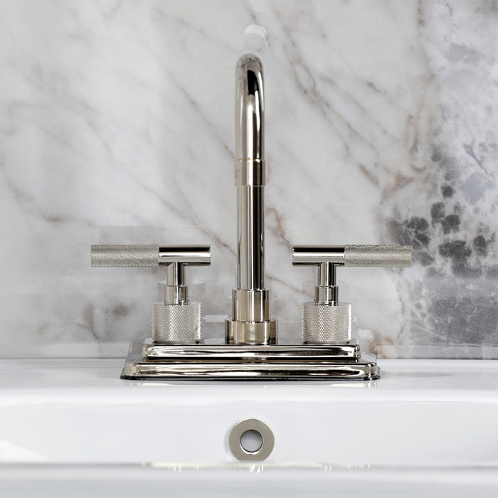 Kingston Sona KS6646KNL - Convergent Knurled Double-Handle 3-Hole Deck Mount 4-Inch Centerset Bathroom Faucet with Brass Pop-Up, Polished Nickel