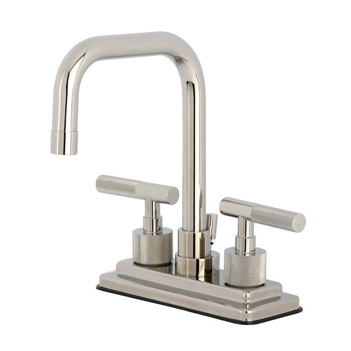 Kingston Sona KS6646KNL - Convergent Knurled Double-Handle 3-Hole Deck Mount 4-Inch Centerset Bathroom Faucet with Brass Pop-Up, Polished Nickel
