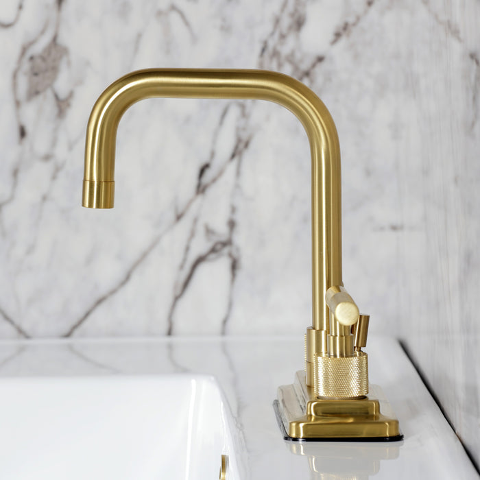 Kingston Sona KS6647KNL - Convergent Knurled Double-Handle 3-Hole Deck Mount 4-Inch Centerset Bathroom Faucet with Brass Pop-Up, Brushed Brass