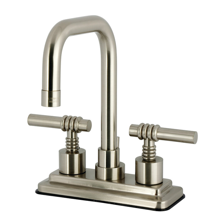 Kingston Milano KS6648ML Double-Handle 3-Hole Deck Mount 4-Inch Centerset Bathroom Faucet with Brass Pop-Up, Brushed Nickel