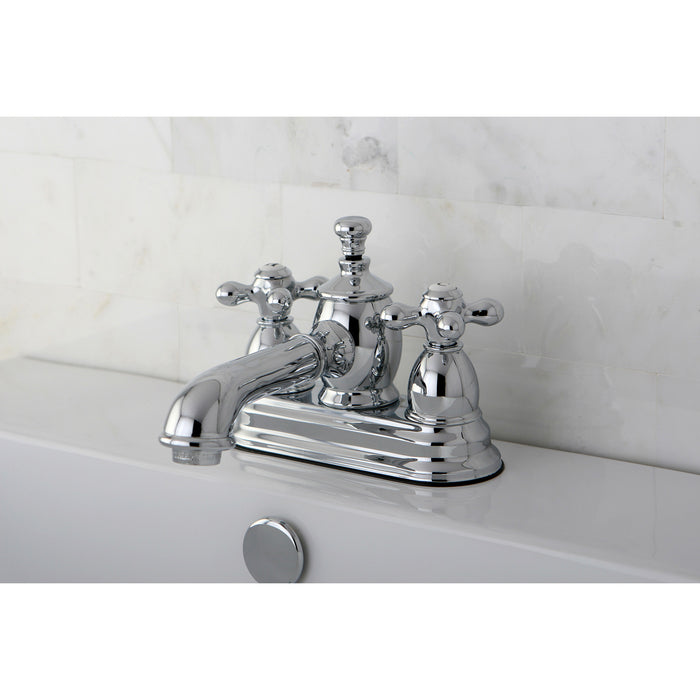Kingston Tulare KS7001AX - English Country Double-Handle 3-Hole Deck Mount 4-Inch Centerset Bathroom Faucet with Brass Pop-Up, Polished Chrome