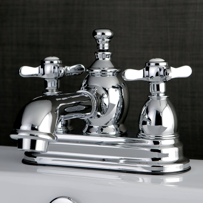 Kingston Tulare KS7001BEX - Essex Double-Handle 3-Hole Deck Mount 4-Inch Centerset Bathroom Faucet with Brass Pop-Up, Polished Chrome