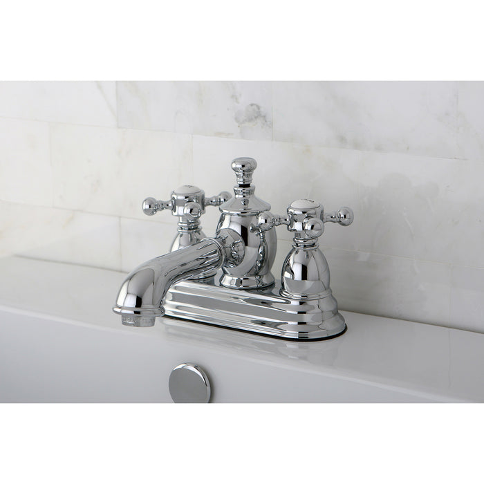 Kingston Tulare KS7001BX - English Country Double-Handle 3-Hole Deck Mount 4-Inch Centerset Bathroom Faucet with Brass Pop-Up, Polished Chrome