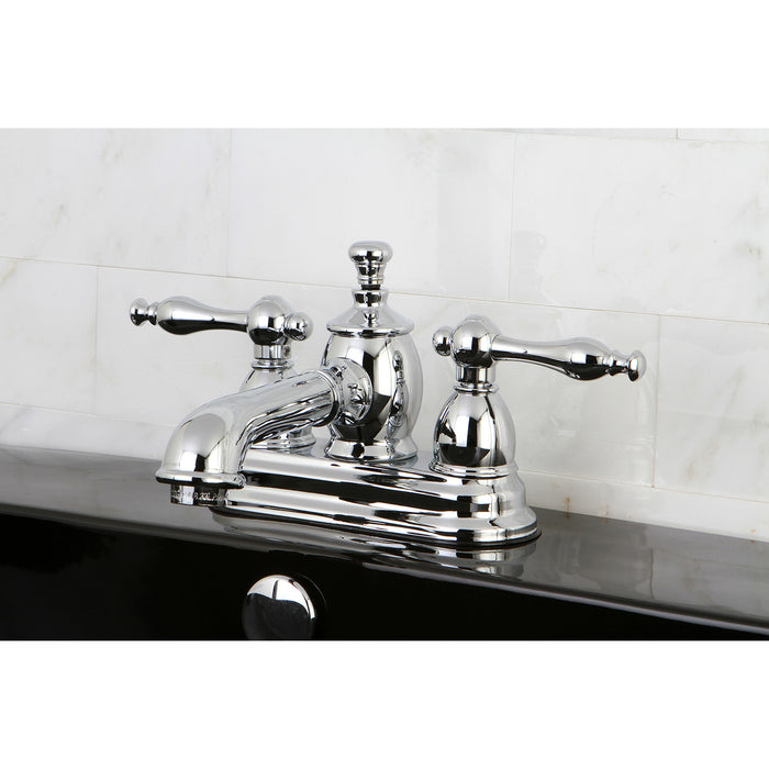Kingston Tulare KS7001NL - Naples Double-Handle 3-Hole Deck Mount 4-Inch Centerset Bathroom Faucet with Brass Pop-Up, Polished Chrome