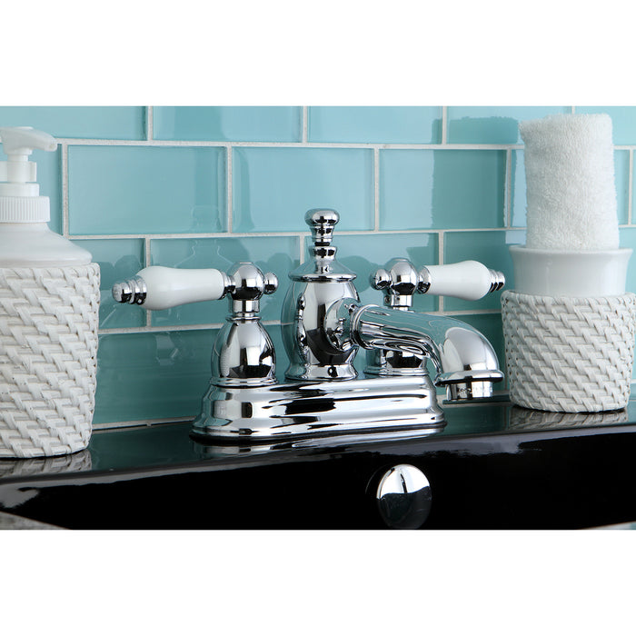 Kingston Tulare KS7001PL - English Country Double-Handle 3-Hole Deck Mount 4-Inch Centerset Bathroom Faucet with Brass Pop-Up, Polished Chrome