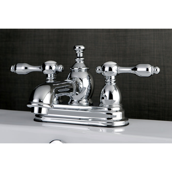 Kingston Tulare KS7001TAL - Tudor Double-Handle 3-Hole Deck Mount 4-Inch Centerset Bathroom Faucet with Brass Pop-Up, Polished Chrome
