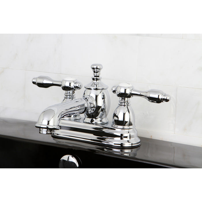 Kingston Tulare KS7001TAL - Tudor Double-Handle 3-Hole Deck Mount 4-Inch Centerset Bathroom Faucet with Brass Pop-Up, Polished Chrome