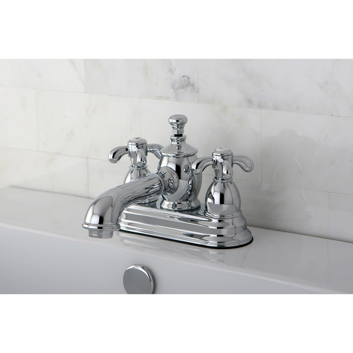 Kingston Tulare KS7001TX - French Country Double-Handle 3-Hole Deck Mount 4-Inch Centerset Bathroom Faucet with Brass Pop-Up, Polished Chrome