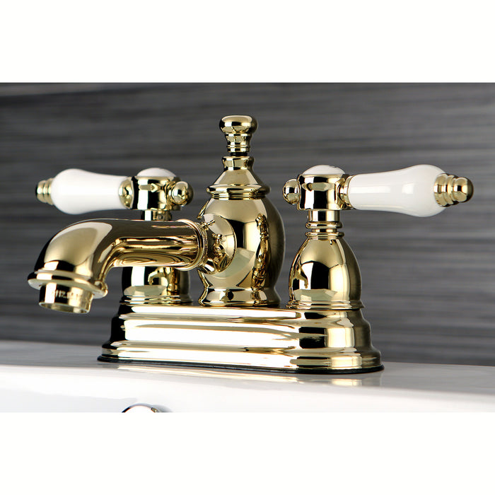 Kingston Tulare KS7002BPL - Bel-Air Double-Handle 3-Hole Deck Mount 4-Inch Centerset Bathroom Faucet with Brass Pop-Up, Polished Brass