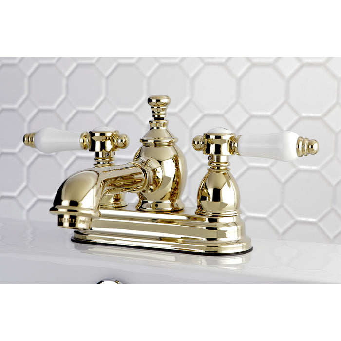 Kingston Tulare KS7002BPL - Bel-Air Double-Handle 3-Hole Deck Mount 4-Inch Centerset Bathroom Faucet with Brass Pop-Up, Polished Brass