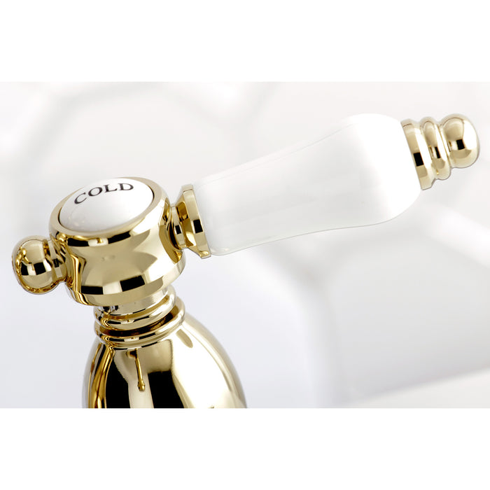 Kingston Tulare KS7002BPL - Bel-Air Double-Handle 3-Hole Deck Mount 4-Inch Centerset Bathroom Faucet with Brass Pop-Up, Polished Brass