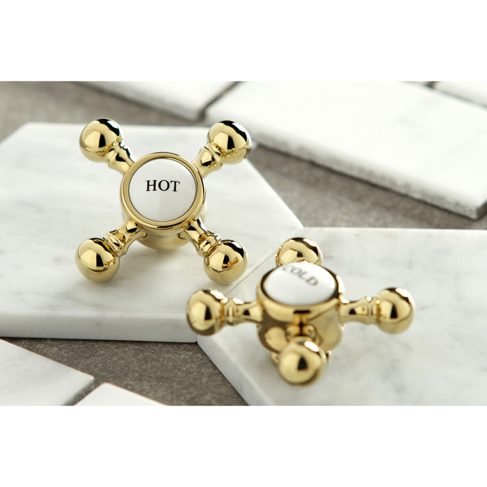Kingston Tulare KS7002BX - English Country Double-Handle 3-Hole Deck Mount 4-Inch Centerset Bathroom Faucet with Brass Pop-Up, Polished Brass