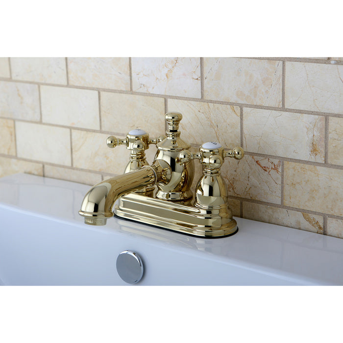 Kingston Tulare KS7002BX - English Country Double-Handle 3-Hole Deck Mount 4-Inch Centerset Bathroom Faucet with Brass Pop-Up, Polished Brass